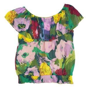 Y2K Spense floral flowy off the shoulder multi color blouse. Size M